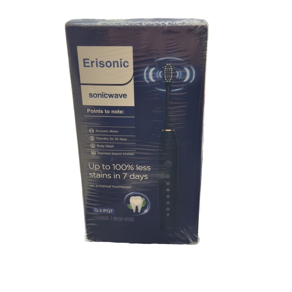 Erisonic SonicWave Electric Toothbrush | 3 Brush Heads | USB Rechargeable | New